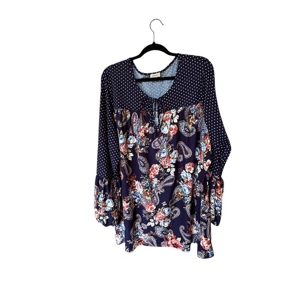 Avenue Tops - Avenue Women’s 3X Tunic Top Boho Floral Paisley Polka Dot Long Sleeve Plus Size